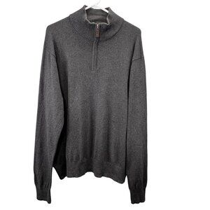 Eddie Bauer 1/4 Zip Pullover Sweater XL Men Gray Cotton Merino Wool Mock Neck